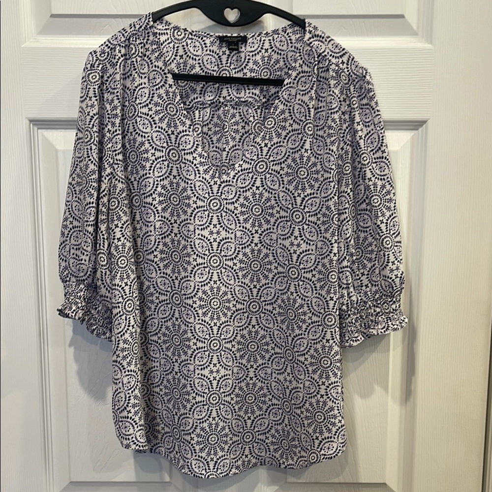 Ann Taylor Factory Purple/White/Black Patterned Top